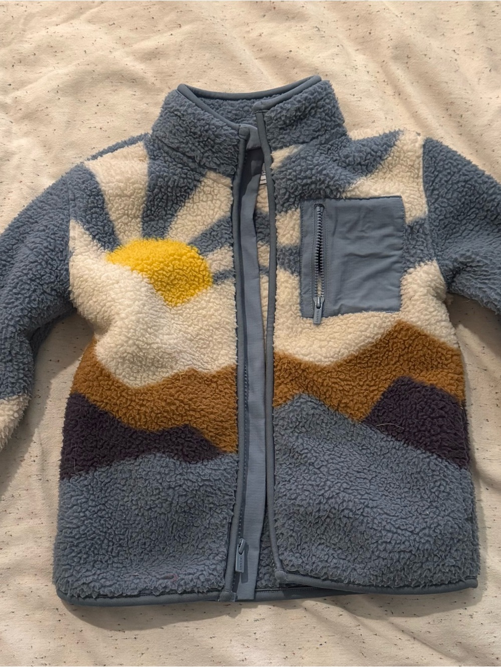 Old Navy Blue Sherpa Zip-Up Jacket with Mountain and Sun